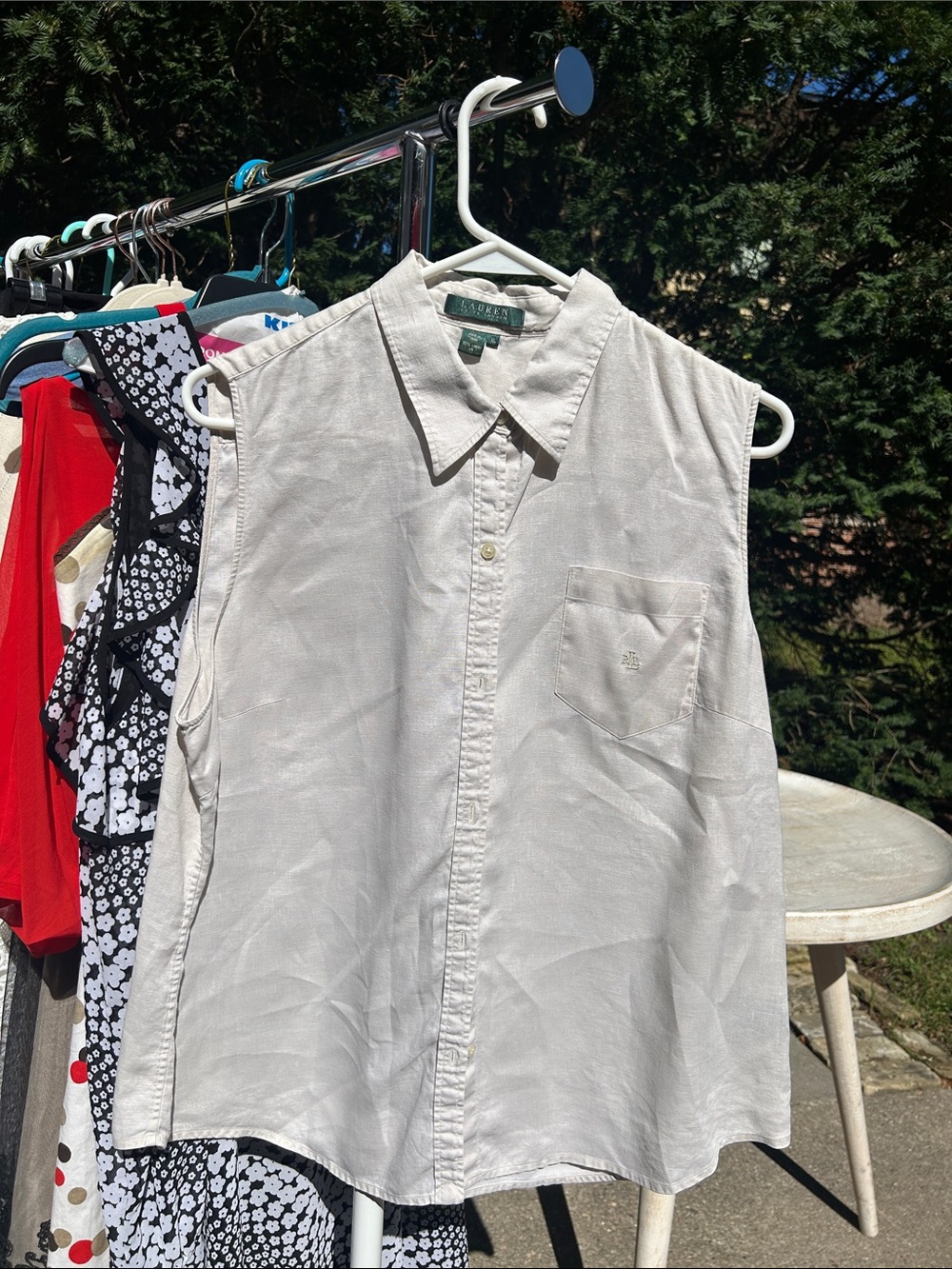Lauren Ralph Lauren Sleeveless Button-Down Shirt — Off-White